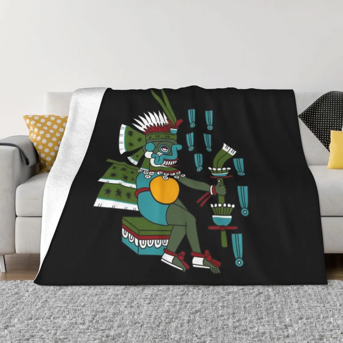 Aztec Deity Tlaloc , God of the Rain, Thunder, Earthquakes, Codex Magliabechiano. Throw Blanket Soft Beds Travel Warm Blankets