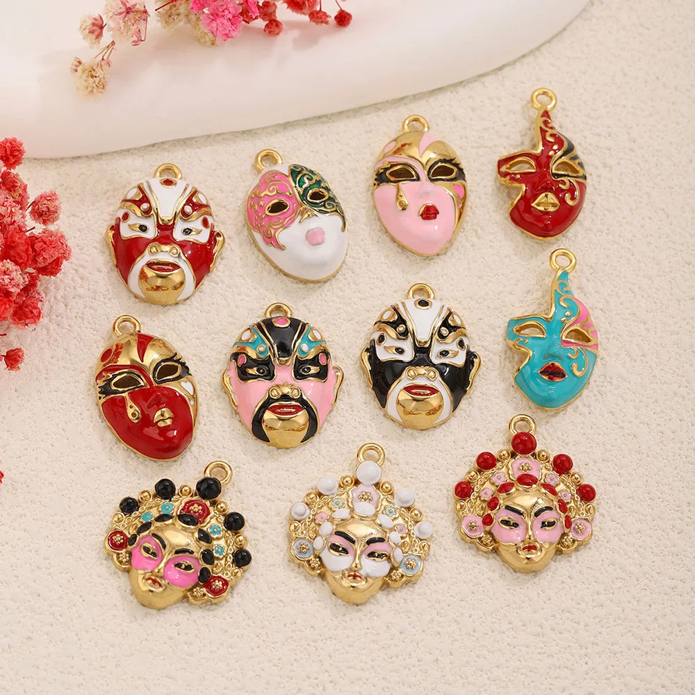 1pcs Stainless Steel Peking Opera Mask Enamel Charms Facial Pendants Findings for Women Earrings DIY Jewelry Making Supplies