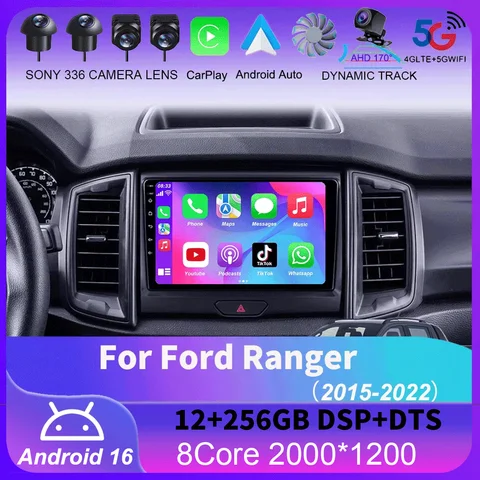Car Radio Android 16 Stereo QLED Screen For Ford Ranger 2015 2016 2017 2018 2019-2022 GPS Multimedia Carplay Autoradio Head Unit