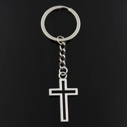 Fashion Keychain 38x21mm Hollow Cross Silver Color Pendants DIY Men Jewelry Car Key Chain Ring Holder Souvenir For Gift