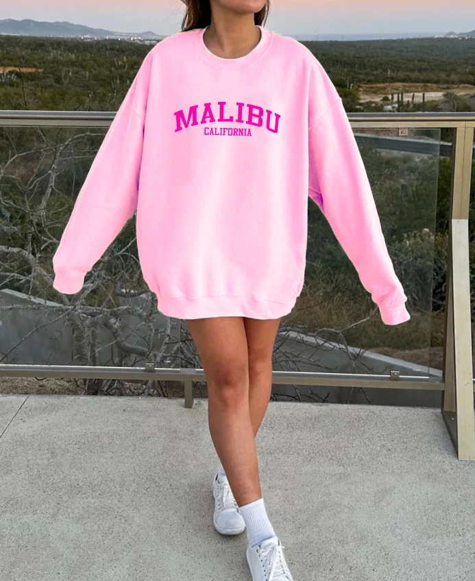 Malibu California Sweatshirt  Pink Malibu Crewneck Preppy Sweatshirts  Crewneck Sweater Vintage Womens Trendy Sweatshirt top