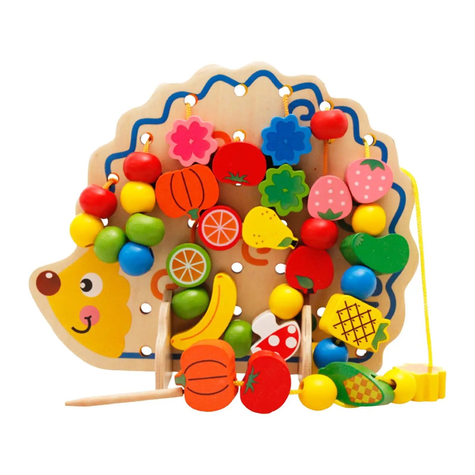 Preschool Activities Stringing Toys, Wooden Stringing Beads Building Blocks, Lacing Threading Toys for 2 3 4 Age Gifts