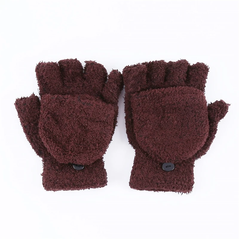 Guantes cálidos de invierno para mujer, guantes de medio dedo con tapa multifuncional, bonitos guantes femeninos suaves y cómodos de lana Coral cálidos a prueba de frío