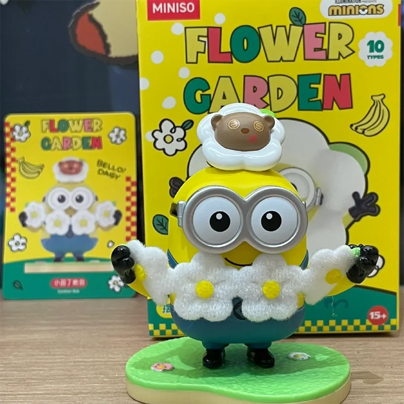 MINISO Minions Flower Park Series Blind Box Surprise Gift Cute Action Figure Toys Tabletop Decoration for Birthday Surprise Gift