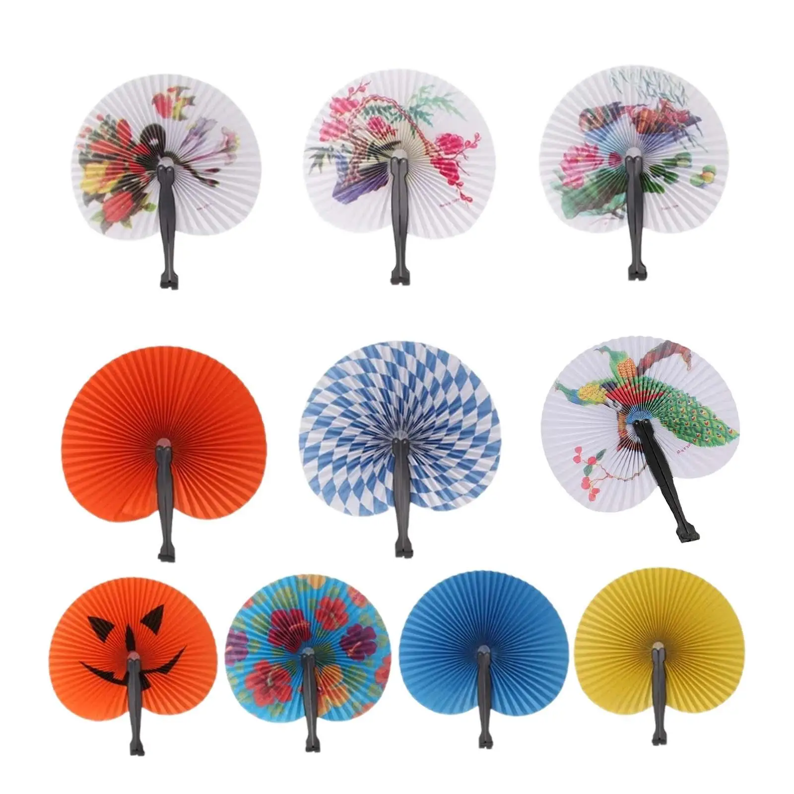 10Pcs Travel Folding Hand Fans Creative Fashionable Display Folded Fans for Gift Stage Performance Wedding Roles Play Parties