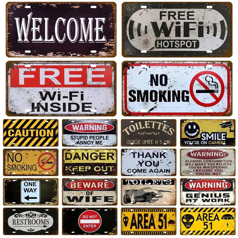 Vintage Toile Smile Welcome WIFI 2D Tin Sign - Retro Metal Art Plate for Store Wall Decor, Restrooms & Road Guide Poster
