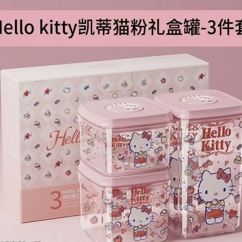 3 pçs olá kitty kuromi anime kawaii sanrio lanche selado jar bonito dos desenhos animados cinnamoroll caixa de armazenamento conjunto ins presentes para crianças