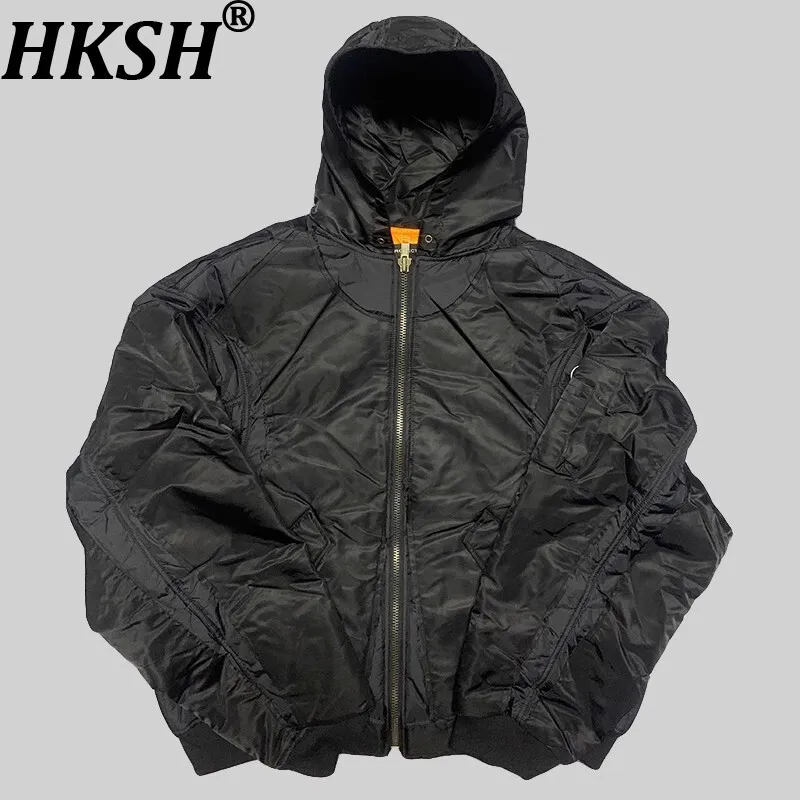 

HKSH осень-зима новое мужское пальто Dark Tide Punk Destroed с начесом и капюшоном большого размера с хлопковой подкладкой Y2K модное шикарное HK15453