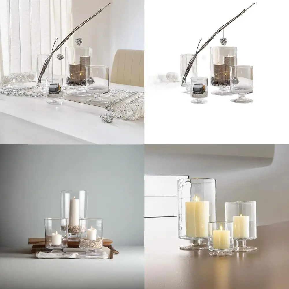 

Set of 3 Glass Candle Holders - 8, 10, 13 Heights, for Pillar Candles, Home Decor, Cylinder Vase