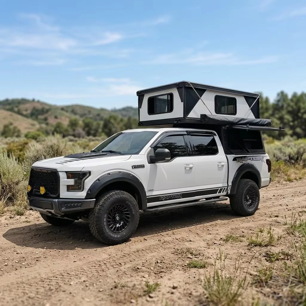 Aluminum Hard Shell Pop-up Truck Camper Shell with Lift-up Roof for F150 Off-road Overlanding