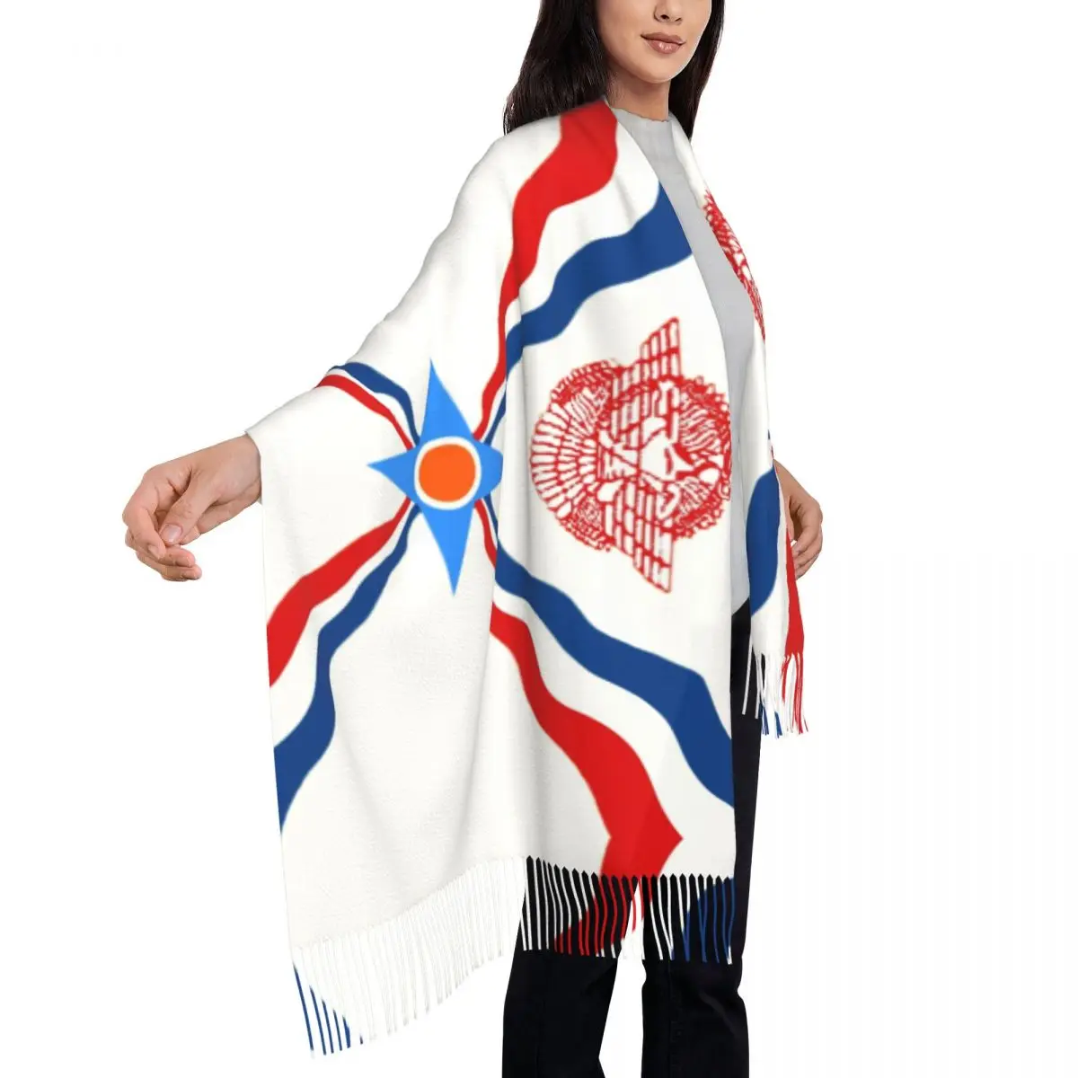 Personalized Printed Assyrian Suryoyo Flag Scarf Women Men Winter Fall Warm Scarves Syriac Aram Shawls Wraps