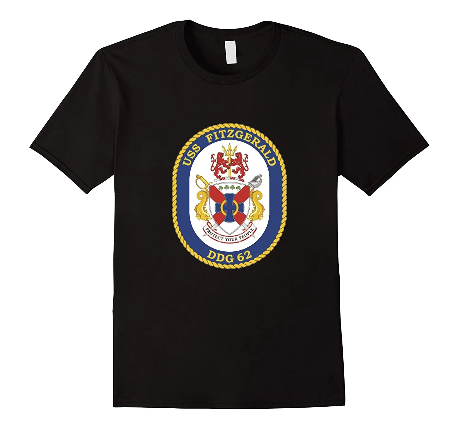 

USS Fitzgerald DDG 62 Guided Missile Destroyer Crest Printed T Shirt. Short Sleeve 100% Cotton Casual T-shirts Loose Top S-3XL