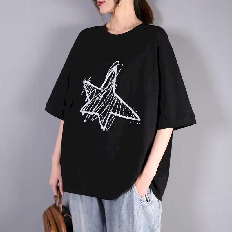 

Oversized Cotton T Shirts Women Fashion Printed Loose T-shirt Casual Short Sleeve Tops Summer Trendy Thin Tshirt Y2k Clothes