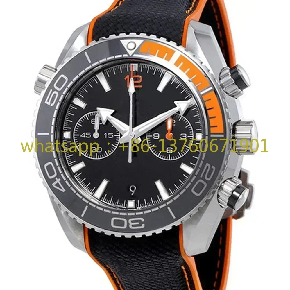 Luxury New Quartz Watch for Men Chronograph Male Wristwatch Ceramic Bezel Black Canvas Rubber Strap Sapphire Waterproof 43.5mm