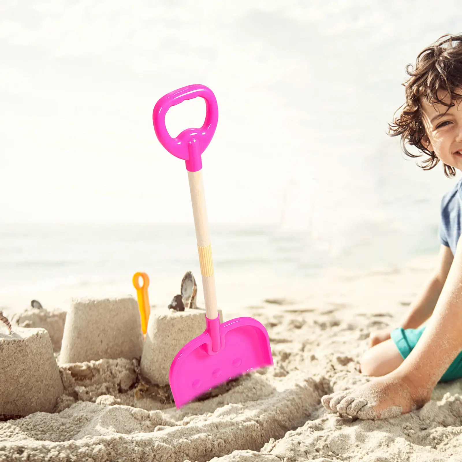 

Детская лопатка для снега розовая, из утолщенного пластика, портативная, для копания песка на пляже, для улицы и путешествий, с функцией хранения