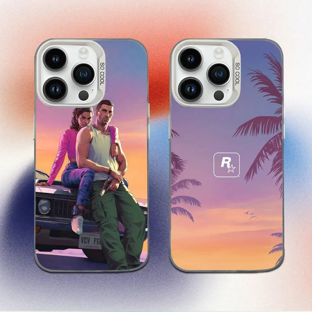 حافظة هاتف GTA 6 Game Grand Theft Auto لهاتف iPhone 16,15,14,13,12,11,Mini,Pro,E,MAX غطاء مقاوم للصدمات من الحلوى البيضاء غير اللامعة