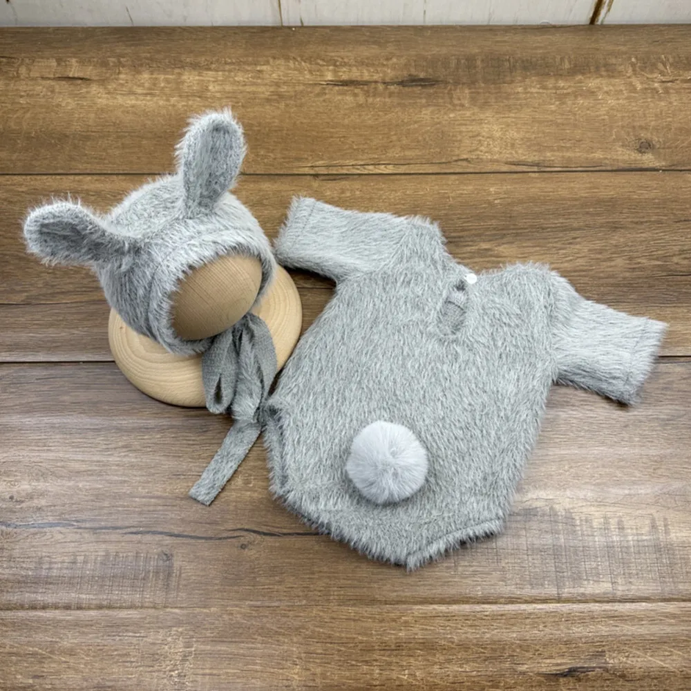 ❤️Newborn Photography Clothing Cute Knit Hat+Jumpsuit 2Pcs/set Studio Baby Photo Props Accessories Infant Shoot Rabbit Clothes