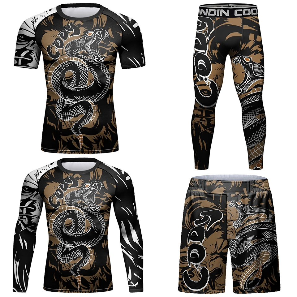 

Rashguard Jiu Jitsu MMA T-shirt Pant Sets Men Mma Compression Clothing Muay Thai Shorts Kickboxing Shirt Male Bjj GI Rash Guard