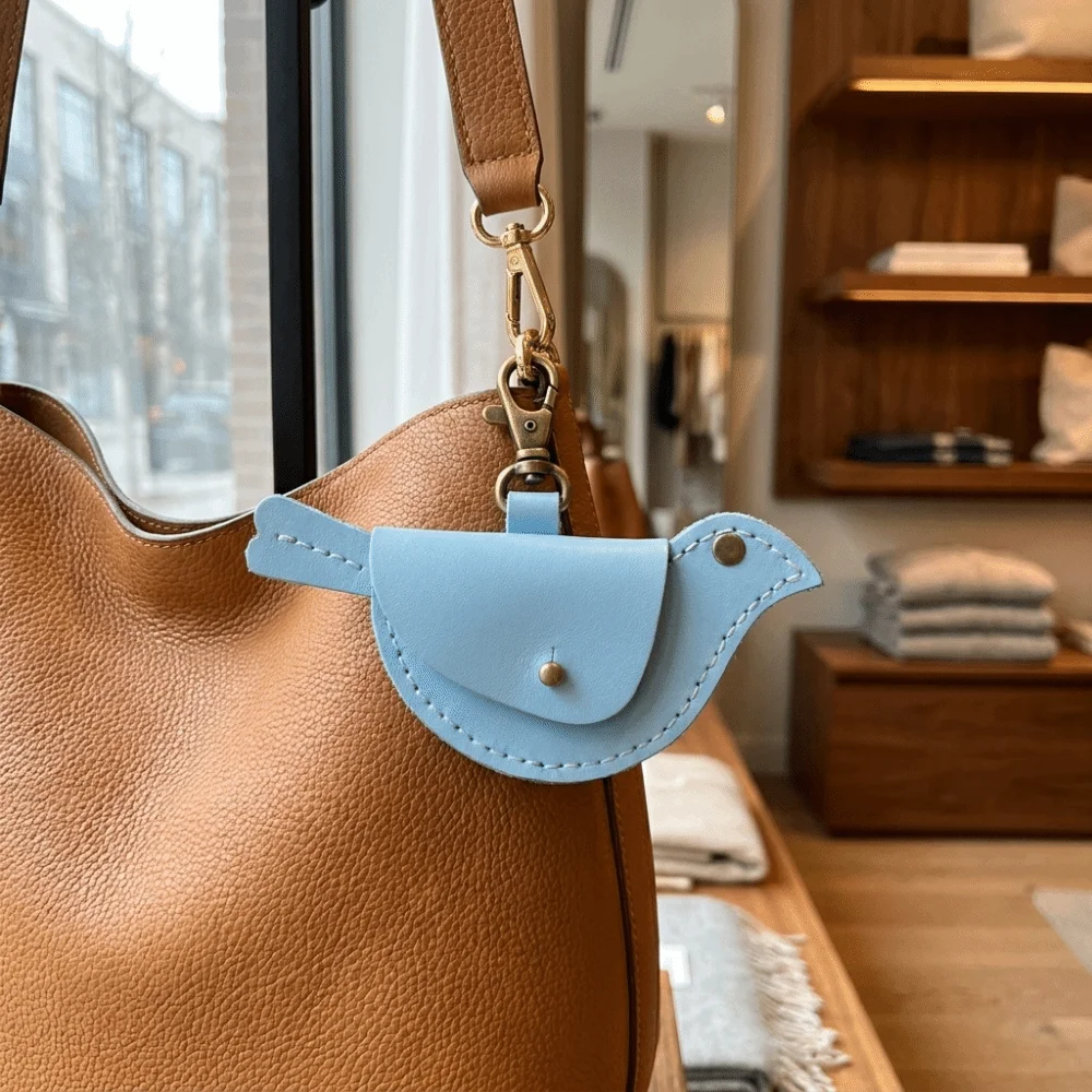 Faux Leather Coin Purse Keychain Multi Color Compact Inner Space Bag Charm Pendant Bird Shaped Silhouette Lightweight