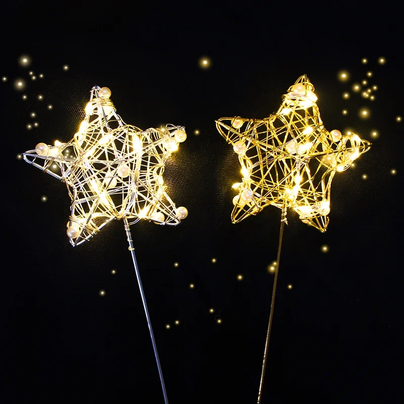 Birthday Baking Cake Decoration Beautiful Pearl Hollow-out Three-dimensional Gold and Silver Wire Moon Star Heart Iron Plug-in