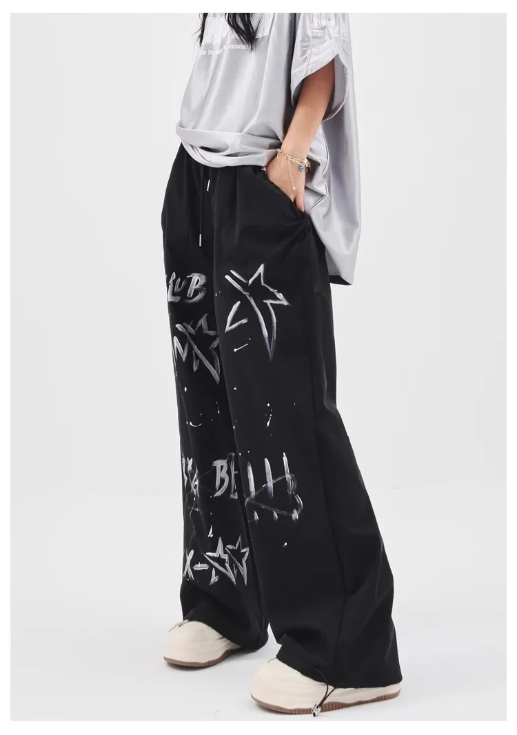 

Large-size street personality graffiti sports casual pants women's new autumn loose wide legs all straight leg mopping pants