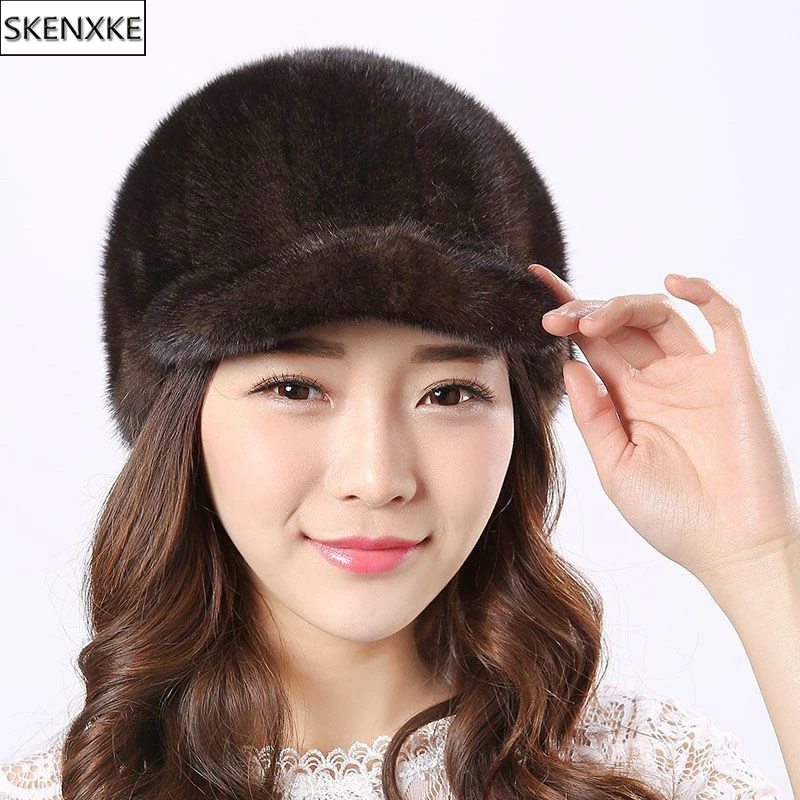 Real Mink Fur Hat Winter Women Keep Warm 100% Genuine Mink Fur Hats Natural Quality Female Fashion Mink Fur Cap Lady Outdoor Cap