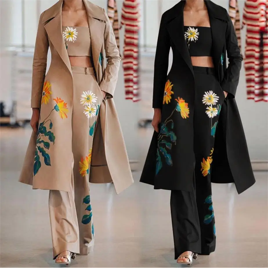 

Printed Long Jaet Vest Pants Set Women's Faion Outerwear Ensemble Polyester Fabric 25-35 Years Old Women Suitable