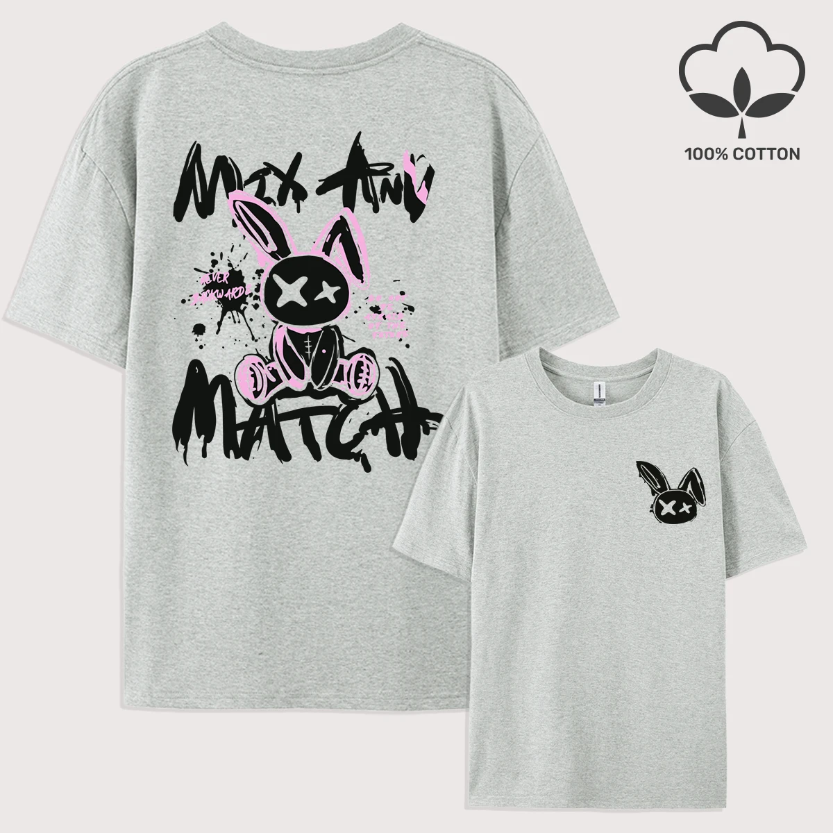 Kaninchen Puppe Graffiti Text Gedruckt Männer T Shirt Casual Übergroßen T-Shirt Trendy Baumwolle Kleidung Sommer Crewneck Kurzarm