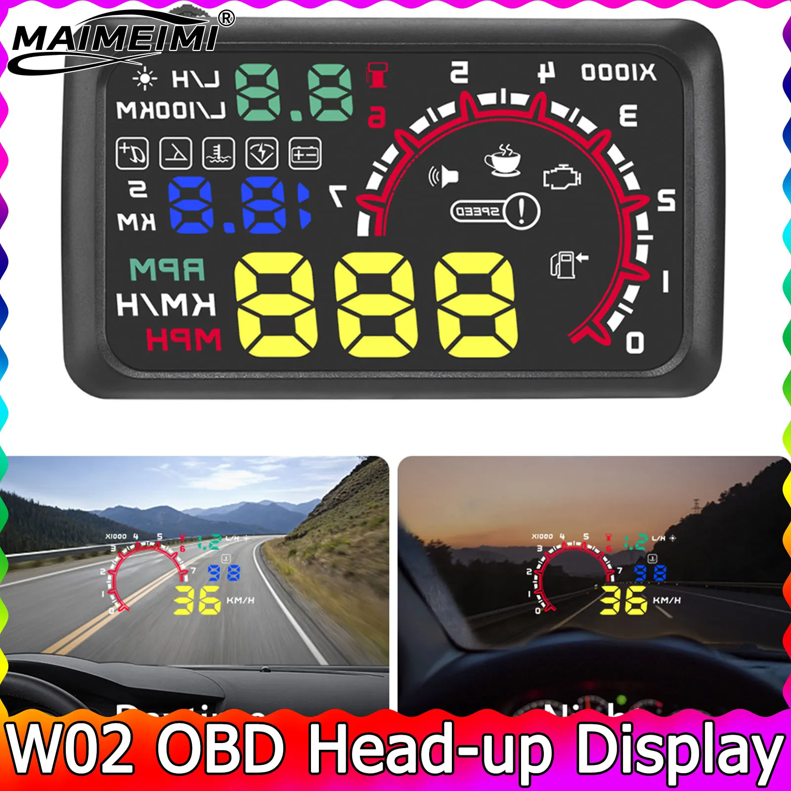 

Проекционный дисплей, датчики, спидометр, 3,5 дюйма, W02 HUD OBD2, напряжение, потребление топлива, стеклянная проекция, встроенный компьютер, температура воды
