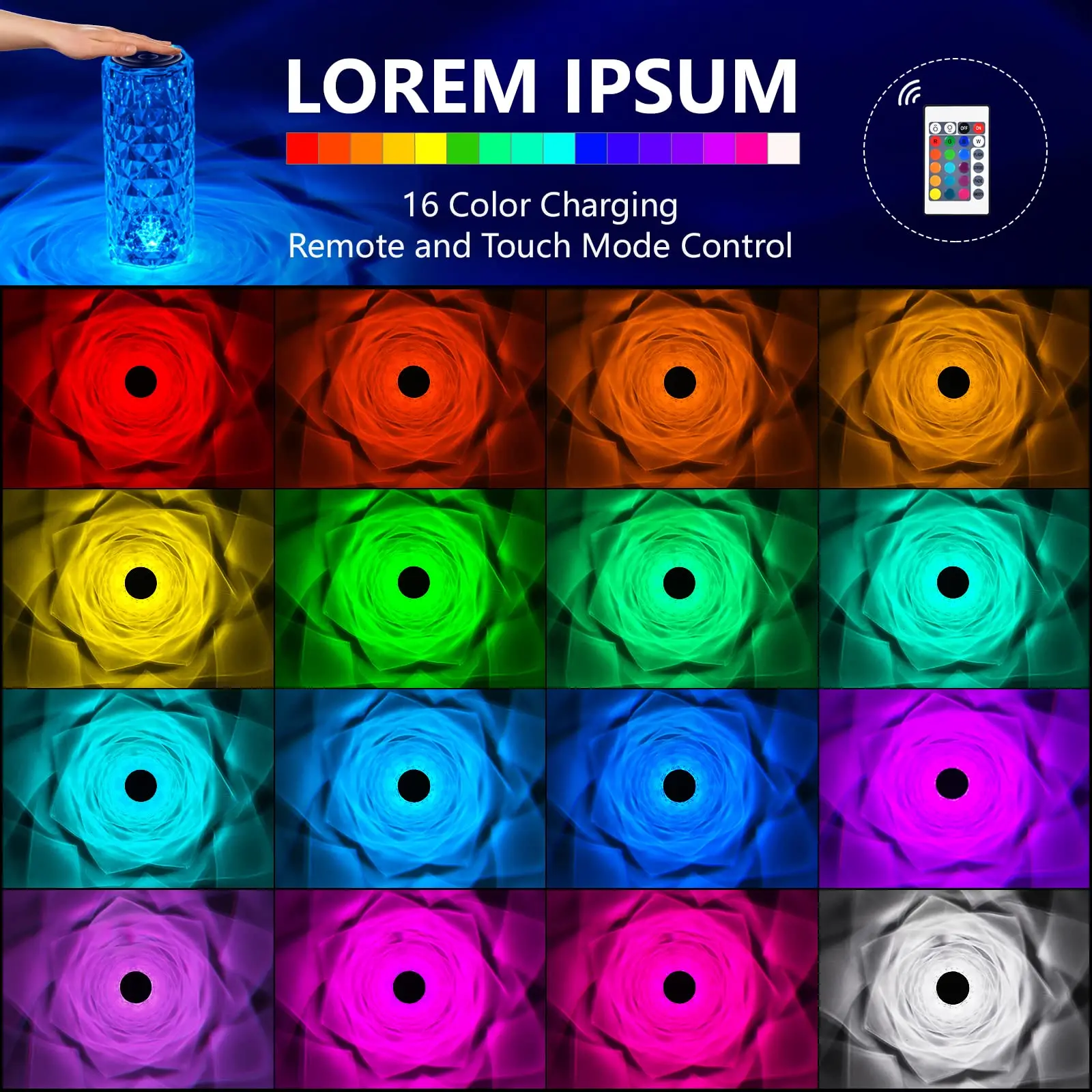 Crystal Table Lamp RGB Color Changing Night Light Romantic LED Rose Diamond Touch Lamp for Home Living Room Decor Remote Control