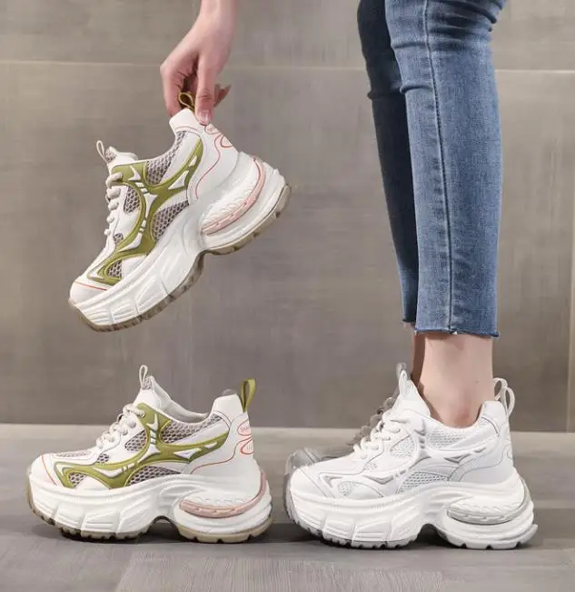 9 سنتيمتر النساء الربيع الصيف الهواء شبكة ستوكات أحذية رياضية مكتنزة الصنادل منصة إسفين الشرائح أحذية البغال أحذية النساء تنفس