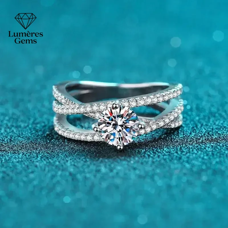 

18K Gold Women'S Light Luxury PT950 Platinum Cross Hollow Sansheng III 1 Carat Moissanite Ring