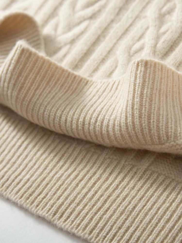 

100% Cashmere Sweater Women Twist Cable Knit Pullovers Autumn Winter Thick Loose Soft Cashmere Knitwear Large Size Female Tops