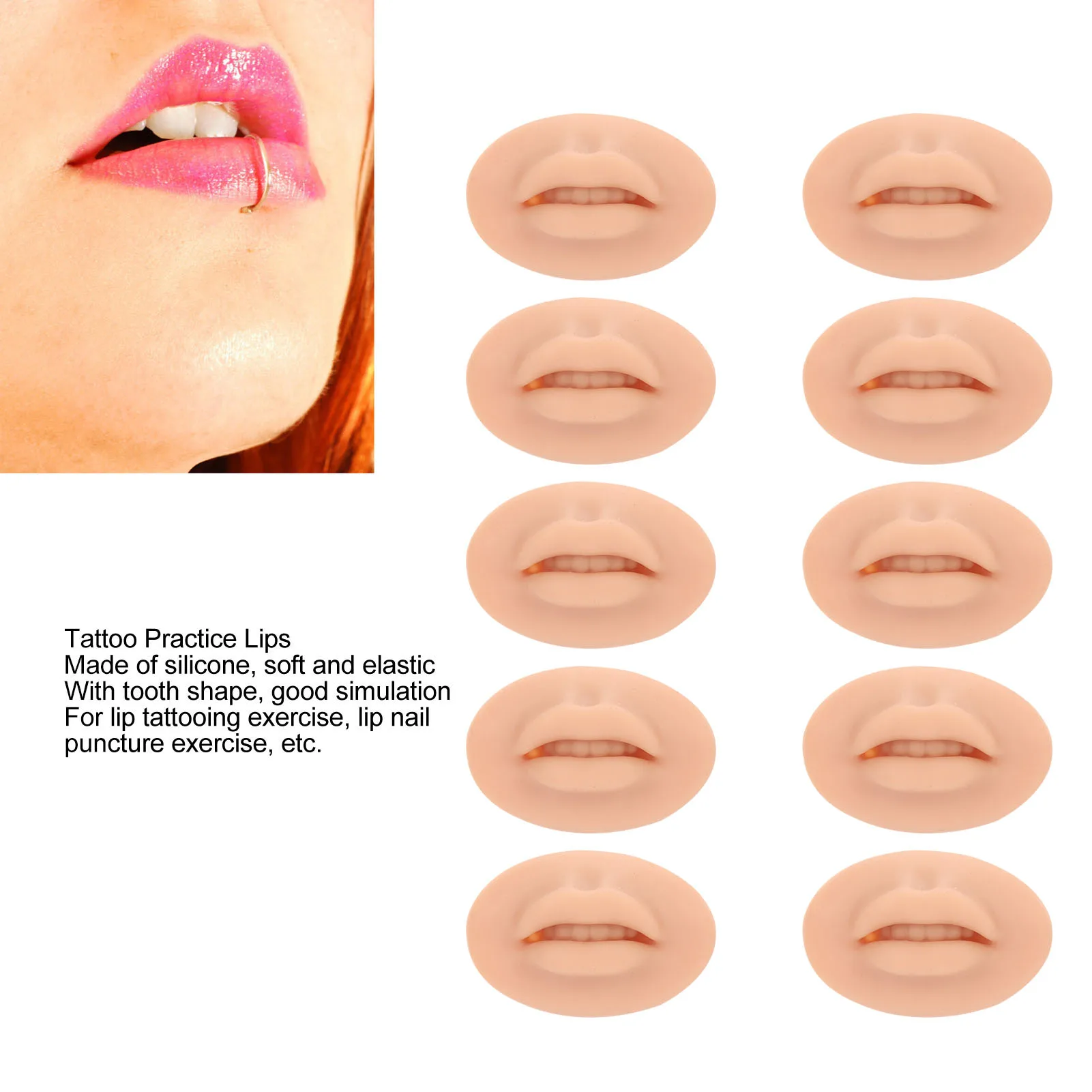 10PCS Tattoo Practice Lips Open Mouth Silicone 3D Fake Lips for Semi Permanent Tattoo Training Dark Skin Colour