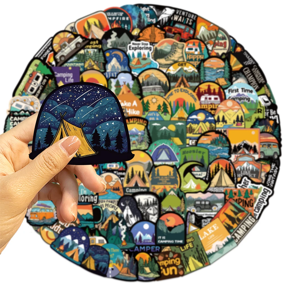 10/30/50/100 Uds. Pegatinas Retro de aventura al aire libre para acampar paisaje de viaje calcomanías de dibujos animados álbum de recortes guitarra pegatina para teléfono decoración