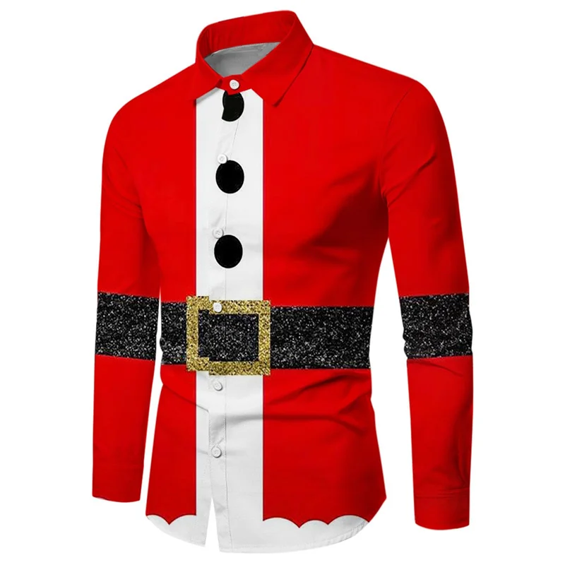 High Quality Fashionable Men's Shirt Button Christmas Shirt Casual Designer Christmas Long Sleeve Tops Men's Lapel Men's Tops