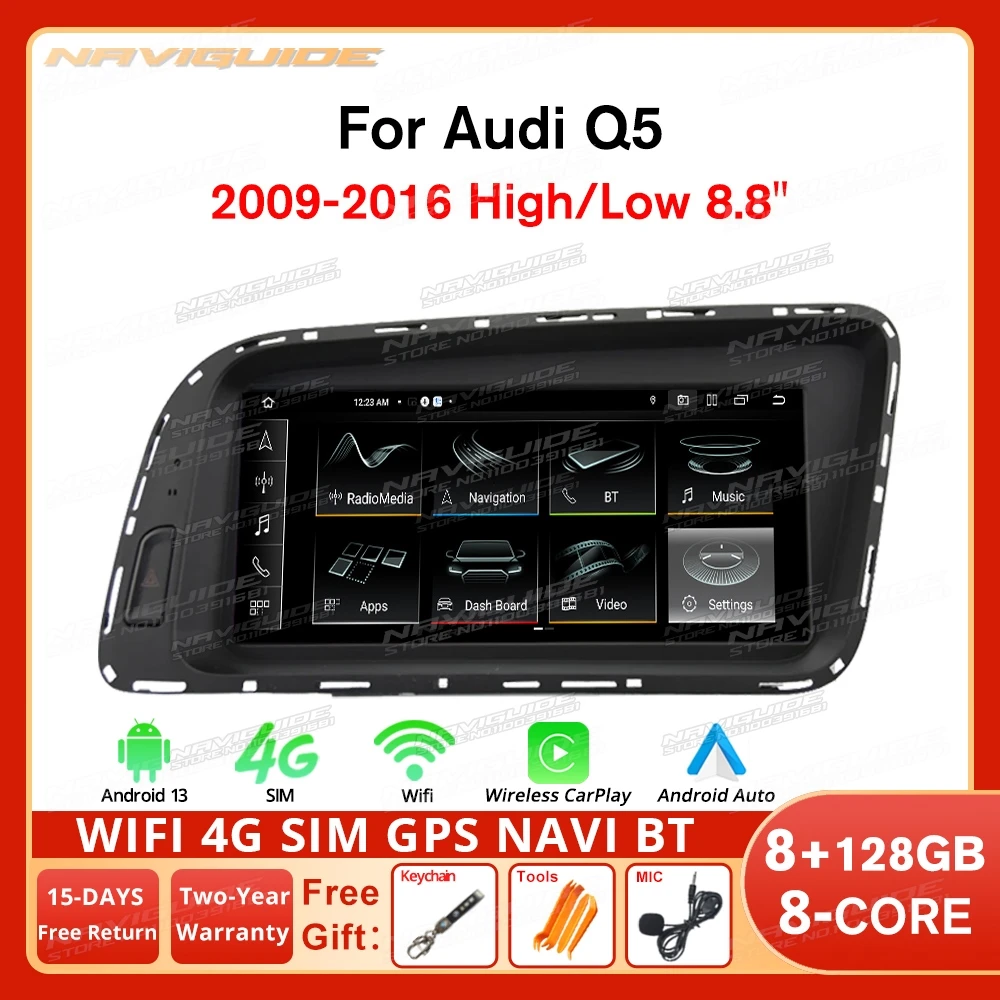 

NAVIGUIDE 8.8" 8+256G For Audi Q5 2009-2016 Right Hand Drive Car Carplay Radio Stereo Multimedia Player Android Auto Bluetooth