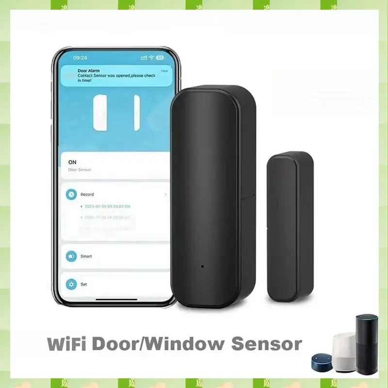 2025 Tuya Wifi Smart Door Window Sensor Home Rilevatore magnetico per porte interne compatibile Withalexa e Google Home Nero, Tuya Wifi Sm