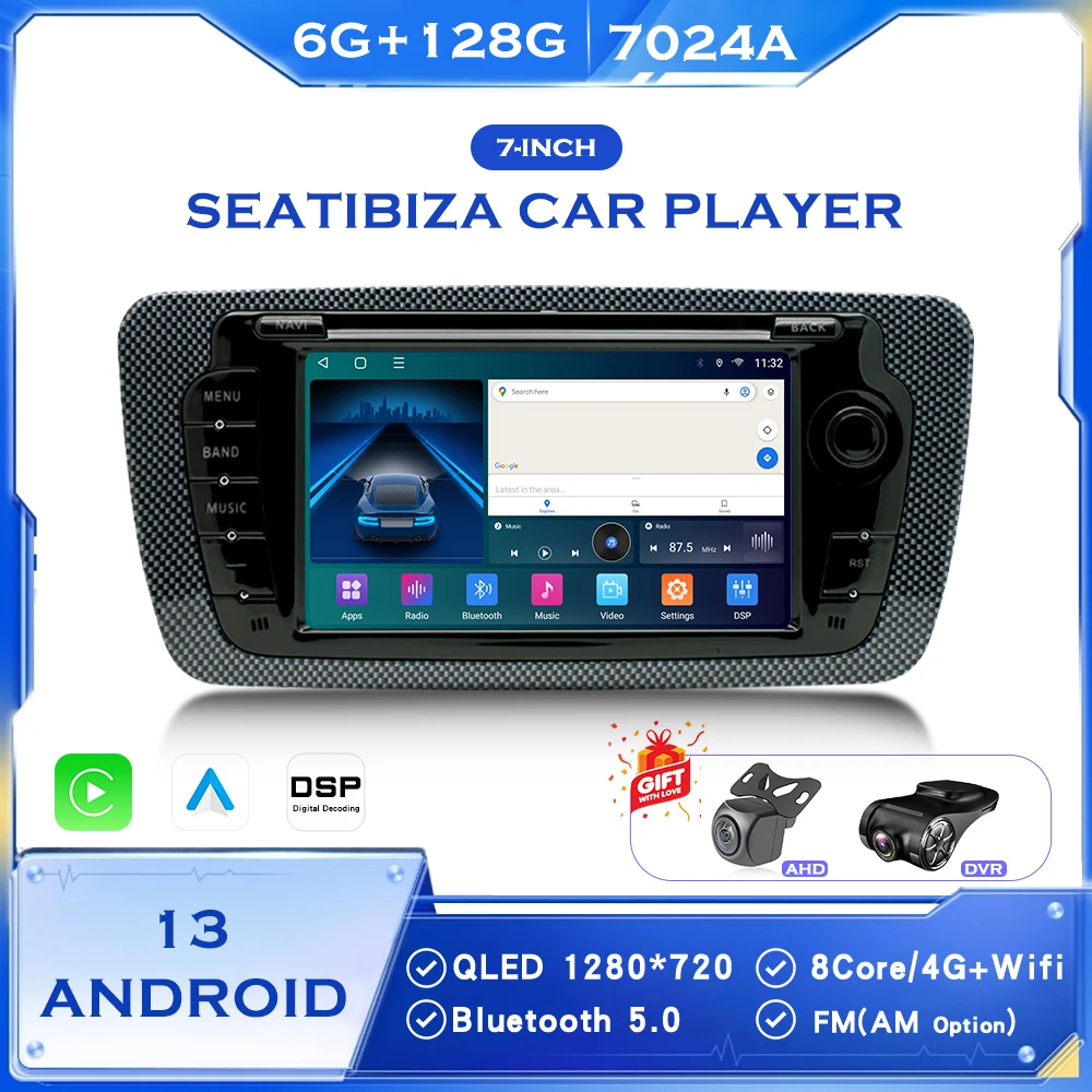 

BINGFAN Android 13 Car DVD Player 7 Inch for Seat Ibiza 6J 2009-2013 Car Radio with CarPlay 4G LTE GPS Bluetooth