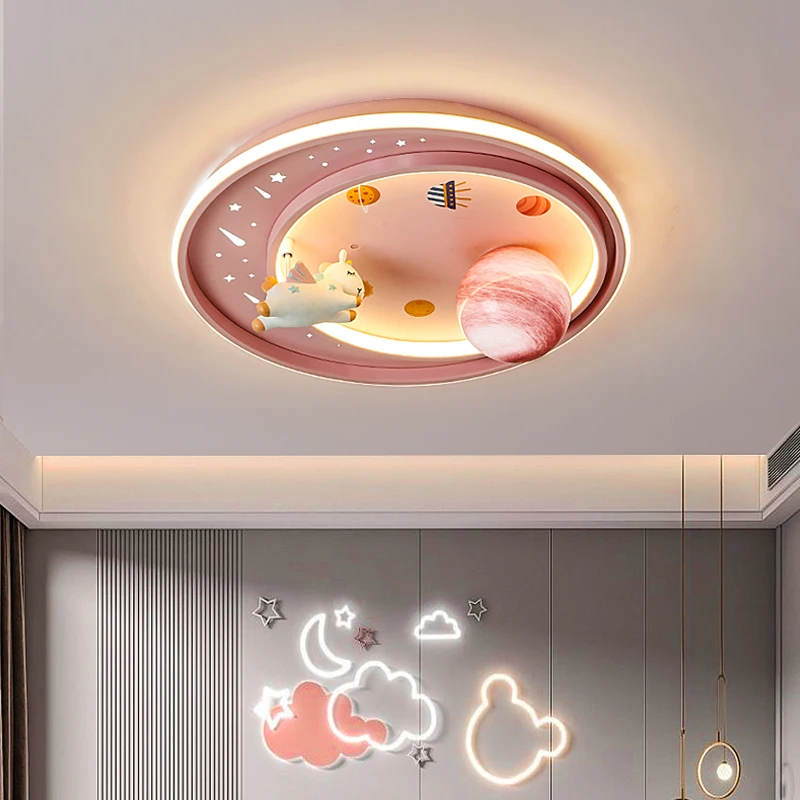 Princess Room Unicorn Ceiling Lamp Remote Control Optional Dimming LED Pink Ceiling Chandelier for Bedroom Nursery Room Girl Kid