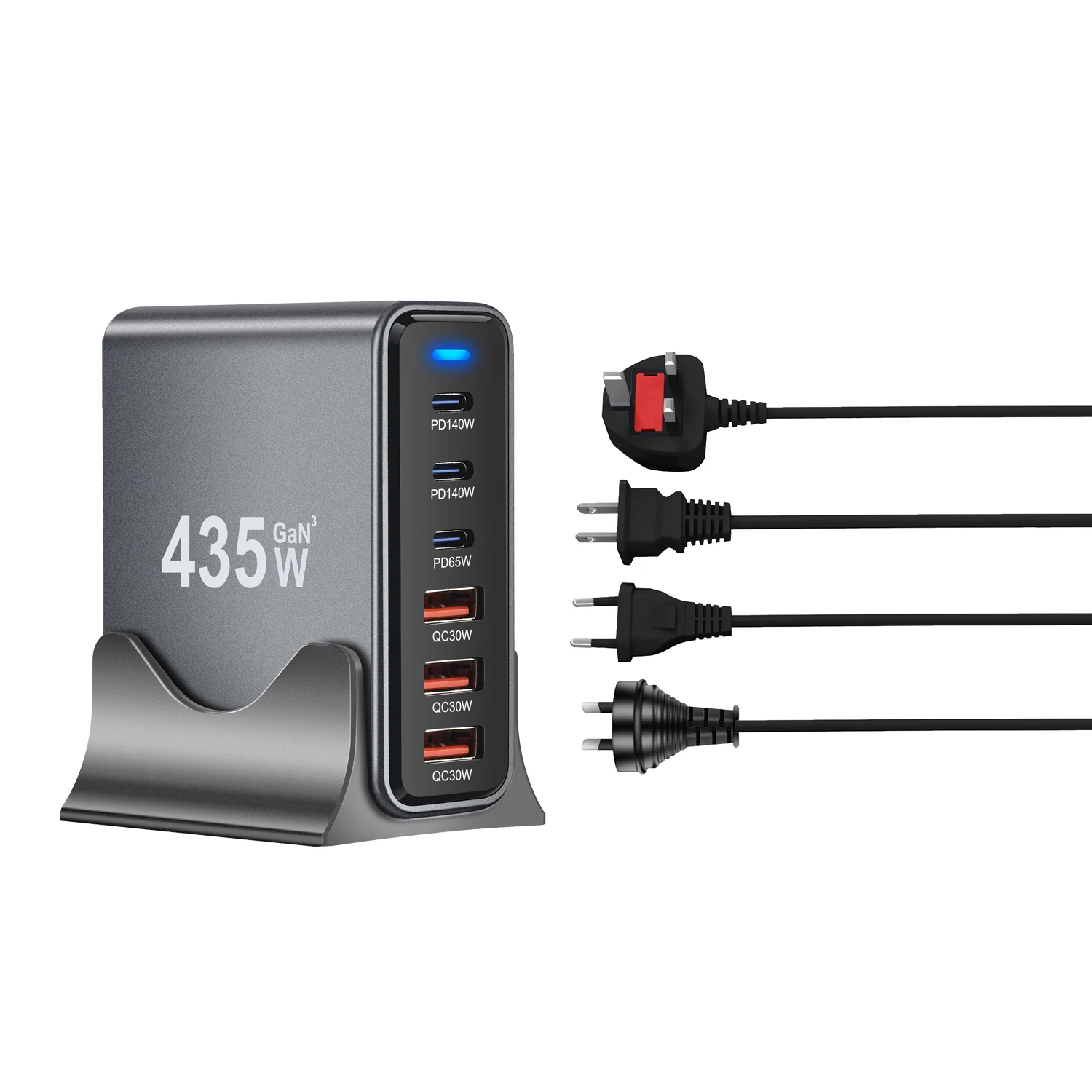 435W 6-Port Desktop GaN Ladegerät-3C3A USB-C PD Schnellladestation mit Multi-Geräte-Kompatibilität für Handys, Tablets & Laptops – Detail 5