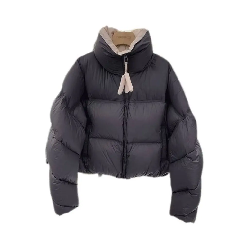 

Women's Puff Cotton Coat Contrasting Color Western Style Short Stand-Up Collar Winter Elegant Bread Coat New Design