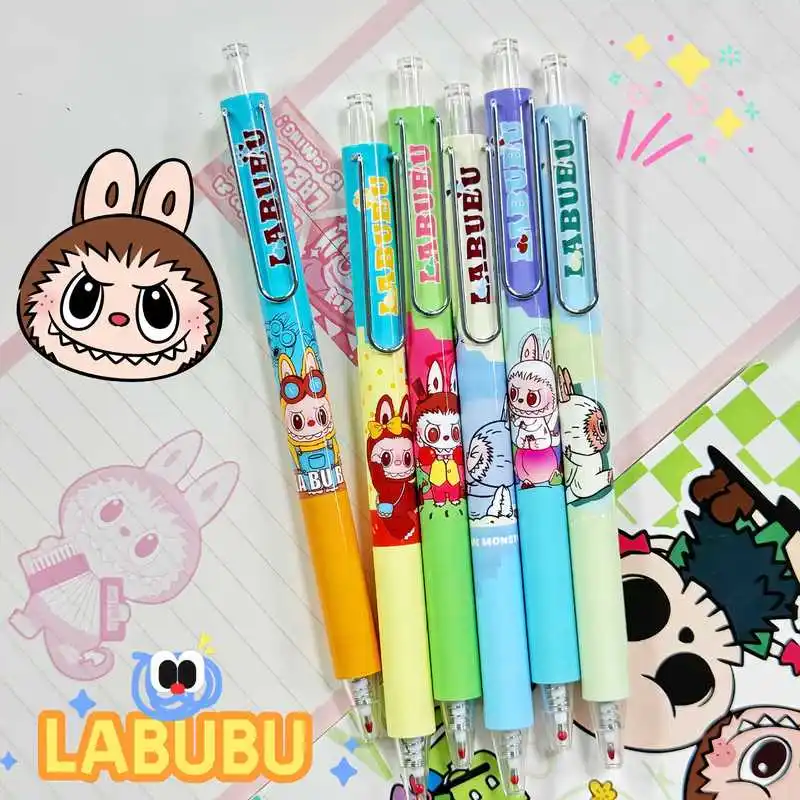 Imagem -03 - Labubu Cartoon Gel Pen Black Press Sign Pen Embalagem Independente Papelaria Estudante Presentes Kids Bonito 0.5 mm Atacado 24 Pcs