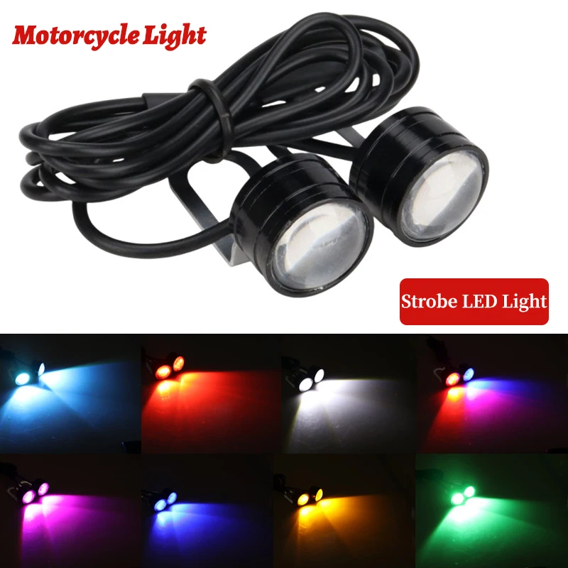 2Pcs LED Motorcycle Strobe Driving Lights Super Bright Eagle Eye Fog Lamp Headlight 12V Daytime Running Light Moto Accessories