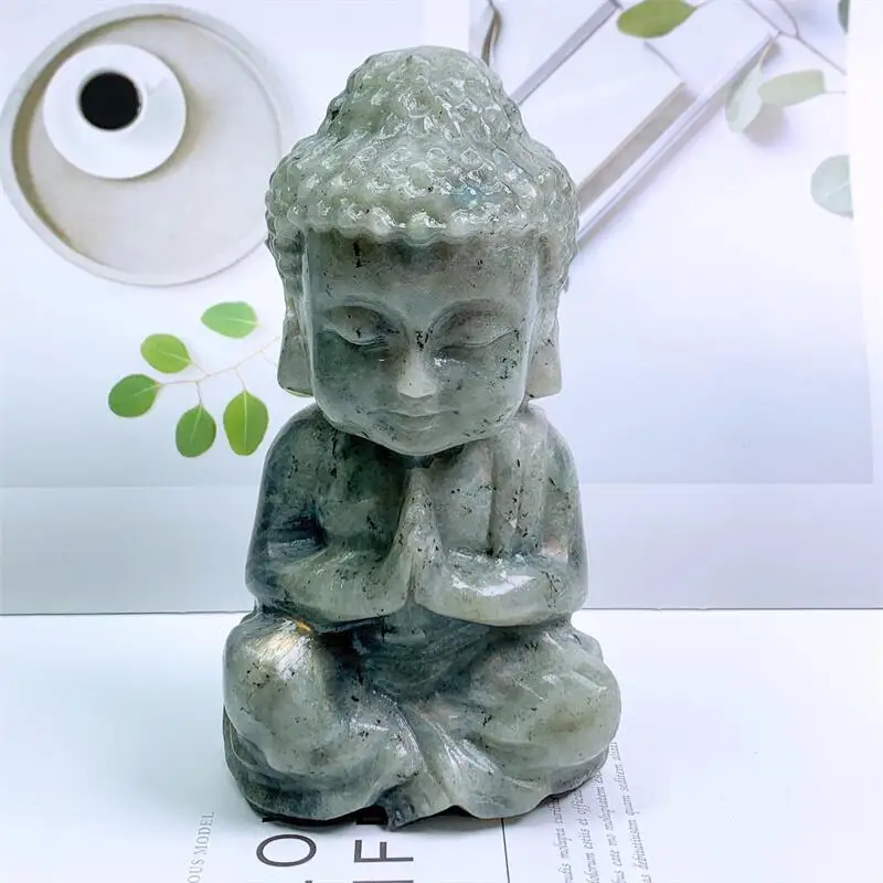 Natural Labradorite Buddha Statue Carving Statue Ornament Reiki Stone Crafts Home Decoration Gifts 1PCS