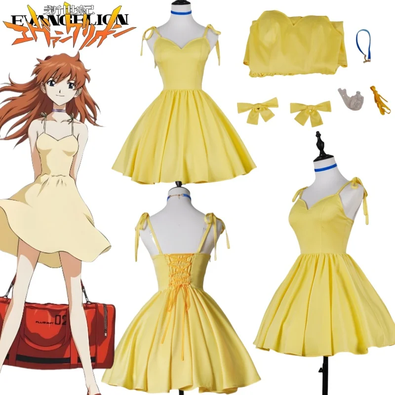 

New Neon Genesis Evangelion Slip Dress Full Accessories Cartoon Asuka Langley Soryu Cos Dress Girls Holiday Gifts Comic Con