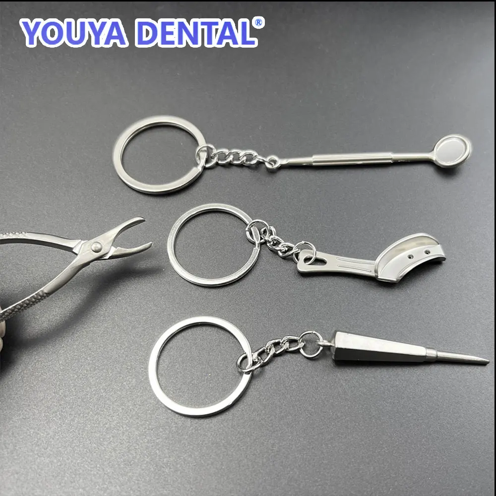 1pc Dentist Teeth Keychain Mouth Mirror Pliers Teeth Shape Key Holder Model Shape Key Ring Clinic Promotion Dentistry Gift