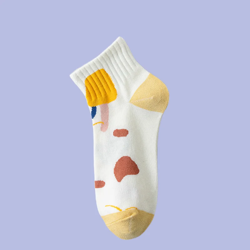 5/10 Pairs New Cartoon Rabbit Sweat-Absorbent Thin Color-blocked Striped Socks Spring And Summer Cream Series Casual Socks