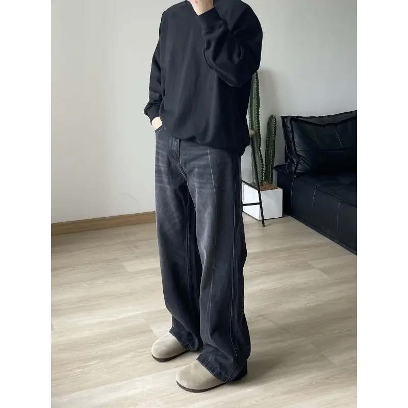 

Мужские серые джинсы свободного кроя с широкими штанинами, повседневные прямые джинсовые брюки для уличной носки