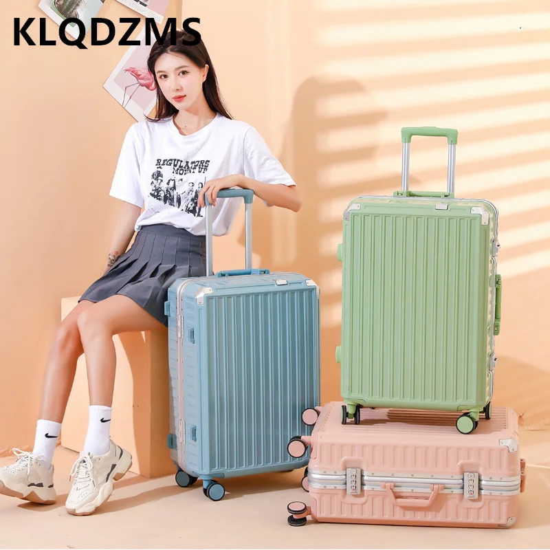 KLQDZMS Fashion Simple Solid Color Trolley Case Female Silent Universal Wheel Cabin Luggage Ultra-light Portable Suitcase
